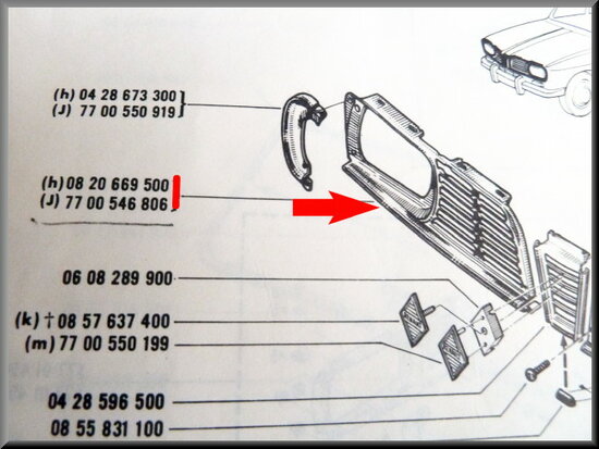 Demi-calandre droite pour Renault 16 TS et TL.