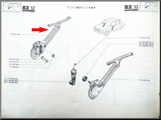 Window lifter mechanism in front on the right 