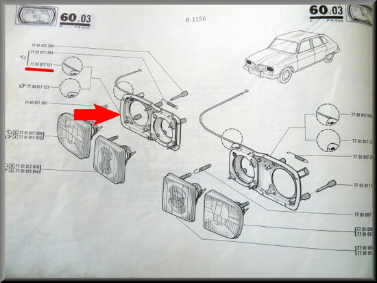 Koplamp frame rechts R16 TX 1973-1975.