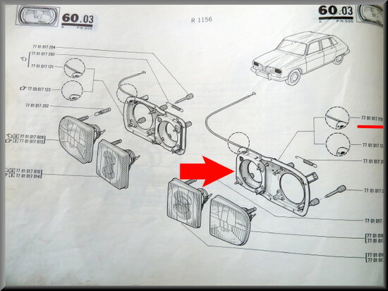 Headlight frame left R16 TX 1973-1975.