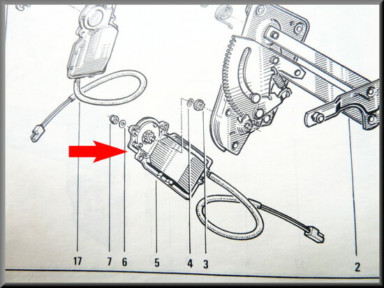 Window lifter engine for Peugeot 504 + R16 TX.