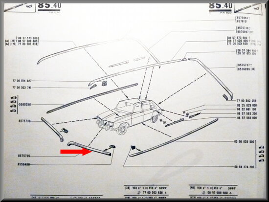 Motorkap strip links R16 < 1974 (gebruikt).