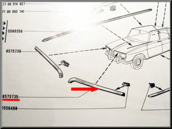 Motorkap strip links R16 < 1974 (gebruikt).