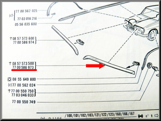 Motorkap strip links R16 > 1973.