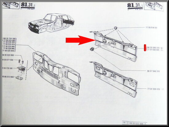 Face arrière pour R16 > 1970.