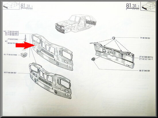 Face avant Renault 16 sauf R16 L-TS- TX.