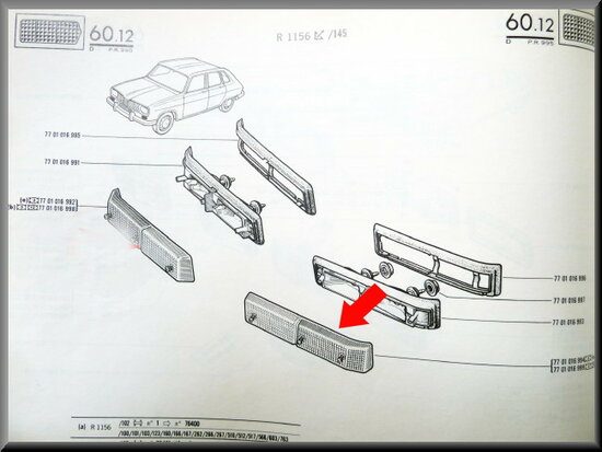 Cabochon de feu intérieure de clignotant avant gauche Renault 16 TX.