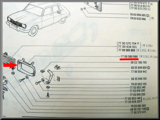 Headlight frame left R16 TL and TS >1972 (plastic).