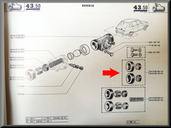 Repair kit wheel brake cylinder 22 mm Bendix.