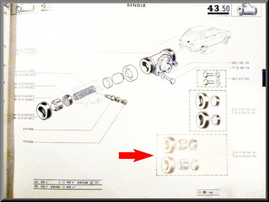 Repair kit wheel brake cylinder Bendix (22,2mm).