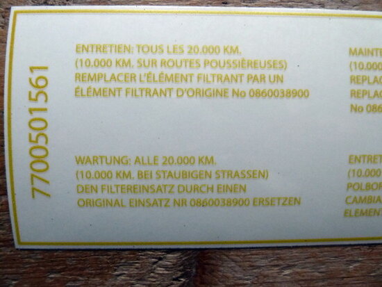 -Transparante sticker voor het luchtfilter R16 TS.