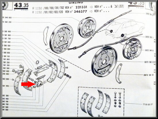 Adjustment gear rear brake shoes Girling.