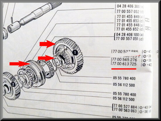 Pignon 1er vitesse (42 dents) avec bague de synchronisation.