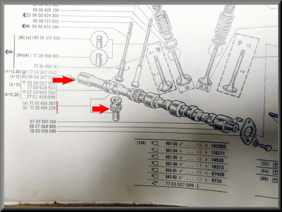 Nokkenas met ontstekingstandwiel (807-843-845 motor)