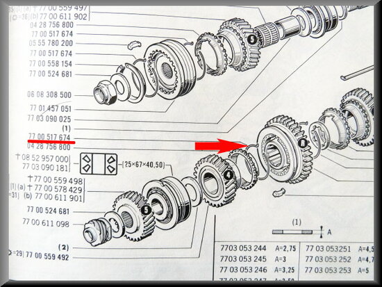 Synchromesh veerring 3e, 4e en 5e versnelling.