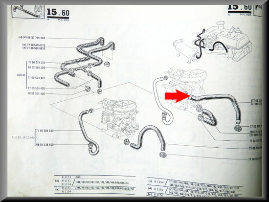 Cooling hose carburetor/ manifold R16 TX.