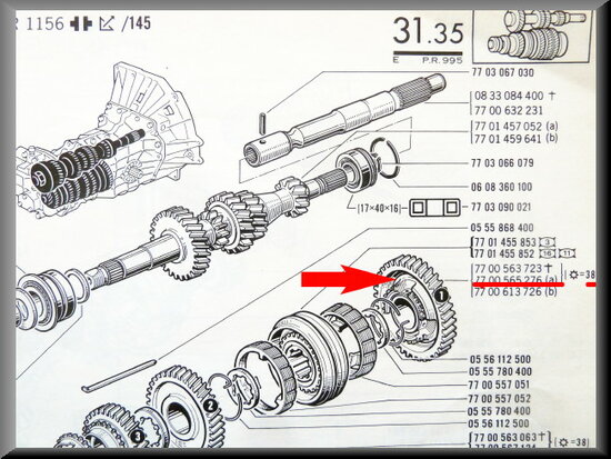 Pinion 1rd gear (38 teeth,  4 and 5 gear).