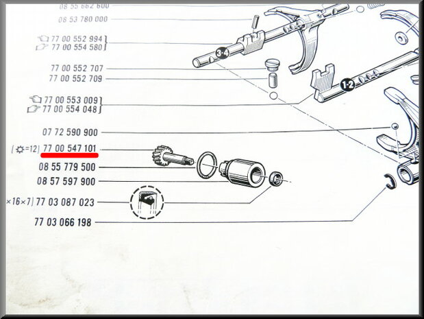 Speedometer cable pinion, 12 teeth (4 gear) + Lotus Europe.
