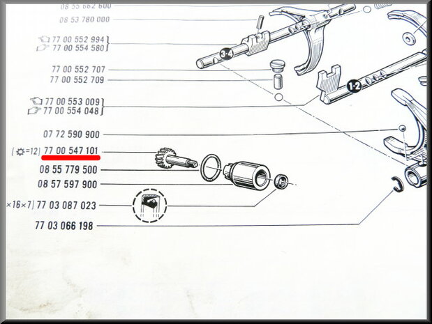 Pignon de câble de compteur dans la boîte de vitesse (12 dents, 4 vitesses) et Lotus Europe.