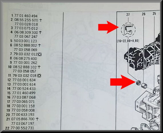Repair kit selector shaft 5 gear (seal: 16 x 22,8 x 4,8 mm)..