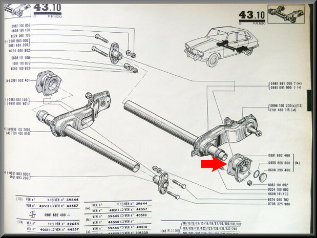 Kit de réparation de bras de suspension arrière gauche.