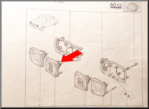 Koplamp rechts binnen R16 TX >1976 (wit).