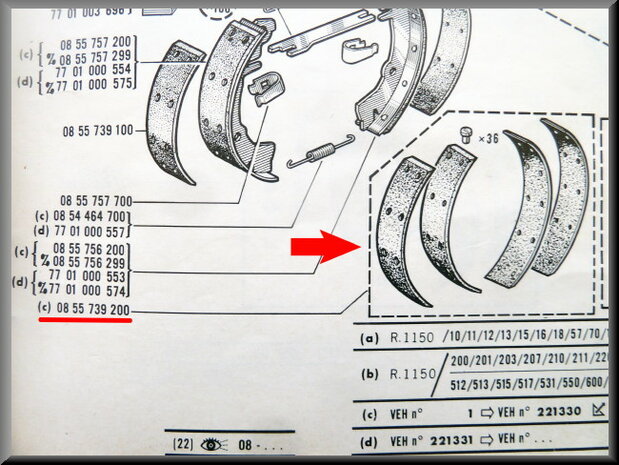 Brake lining set (2 sizes).