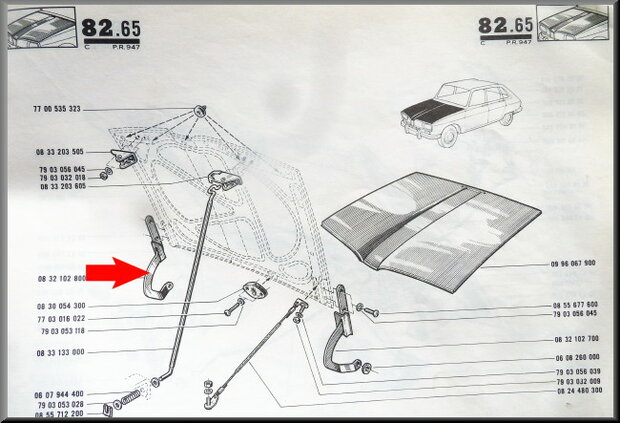 Charnière de capot droit.