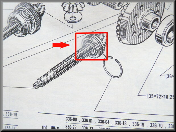 Pinion bearing with centered groove  (32x72x19), 385 gear >1976).