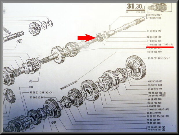 Primary shaft bearing (17-40-16 mm), 385 gearbox.