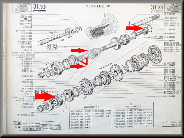 Complete bearing set  (385 gearbox, 1973-1975).