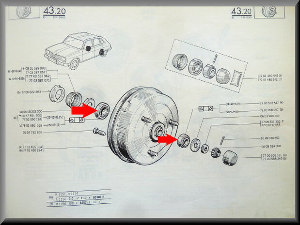 Set wiellagers voor de achteras R16 1968 - 1977.