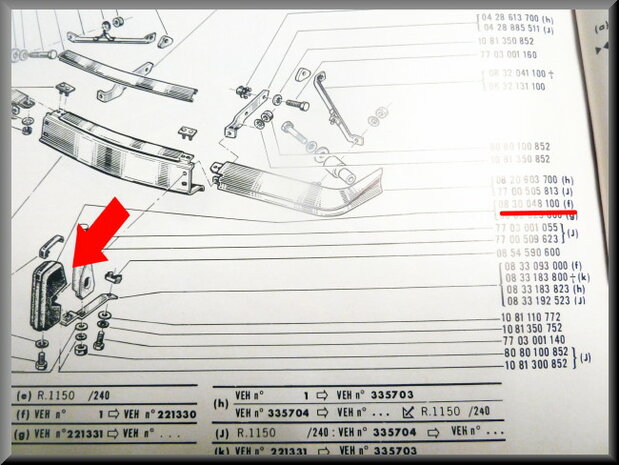 Bumper buffer front left R16 L (with opening for the stainless steel strip).