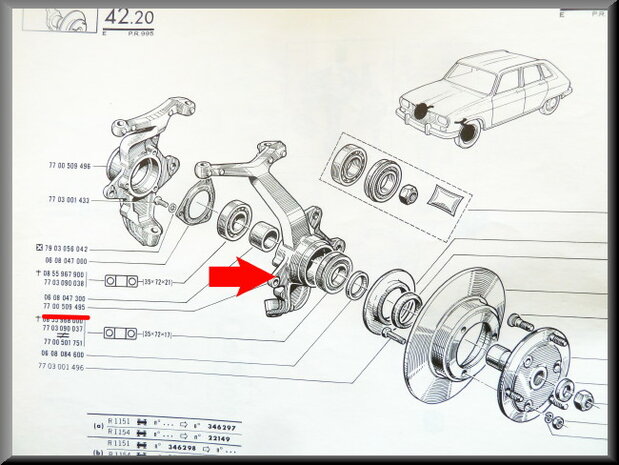 Left swivel axle, all types except R16 L.