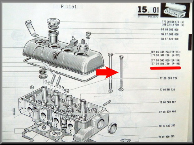 Cilinderkop bout, 195 mm R16 TS-TX.