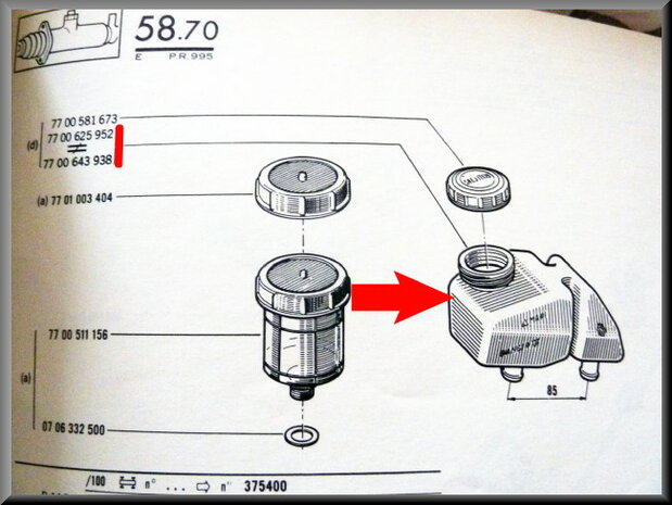 Remvloeistof reservoir met dop R16 TL-TX.