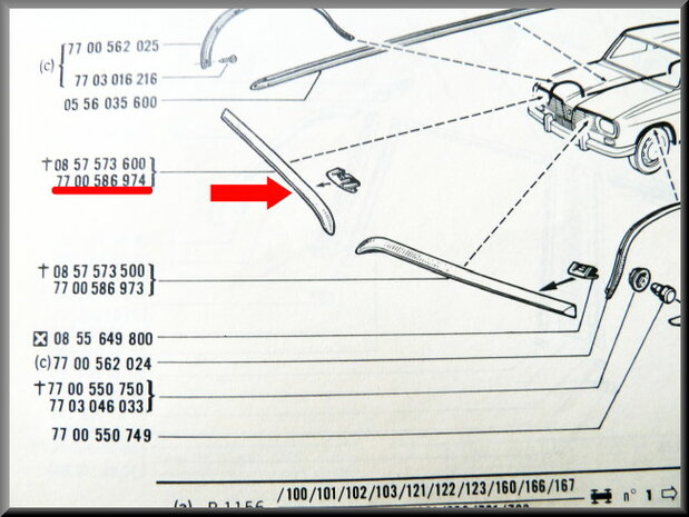 Motorkap strip rechts R16 > 1973.