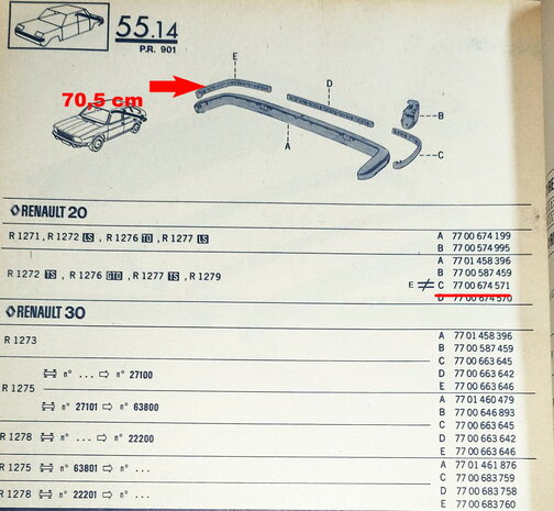 R20-R30 Bande de pare-chocs arrière droite 70,5 cm (New Old Stock).