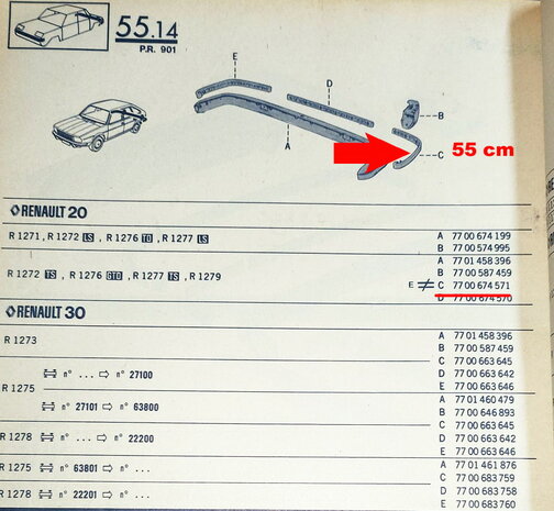 R20-R30 Bumperstrip achter links 55 cm (New Old Stock).