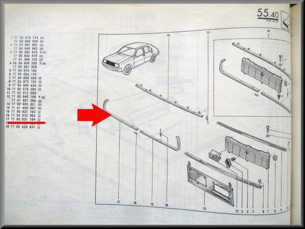 R14 Grill lijst rechts (New Old Stock).