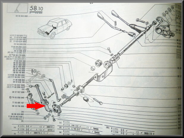 Gear-shift fork outside gearbox.