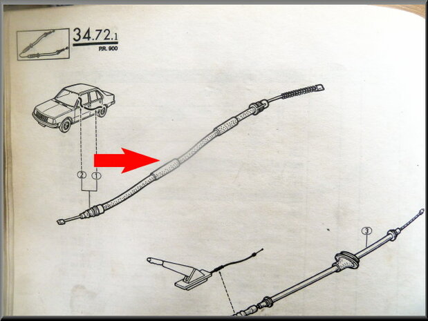 R18 Handbrake cable rear right (New Old Stock).