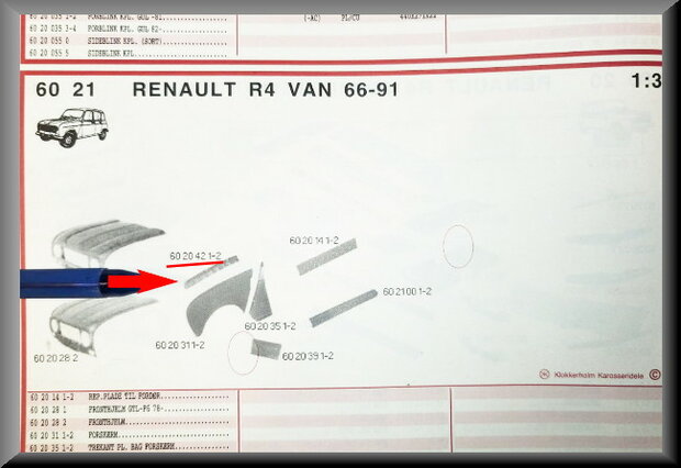 R4 Montagestrip voorscherm rechts (New Old Stock).