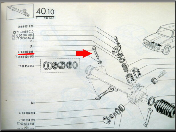 Boulon de crémaillère de direction M8 x 70.