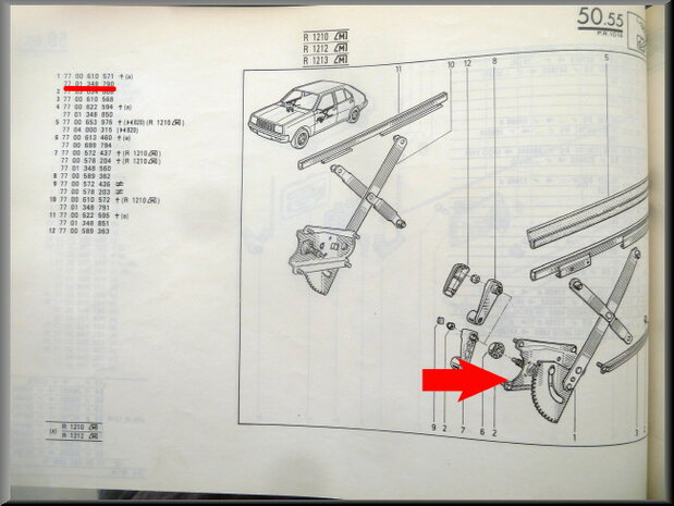 R14 Window lifter mechanism front left (New Old Stock).