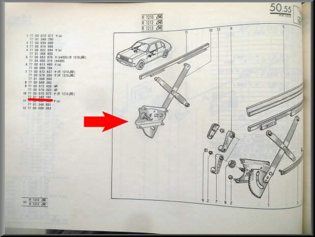 R14 Window lifter mechanism front right (New Old Stock).