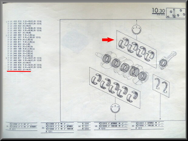 R14 Coussinets de bielles (X=44,97) New Old Stock.