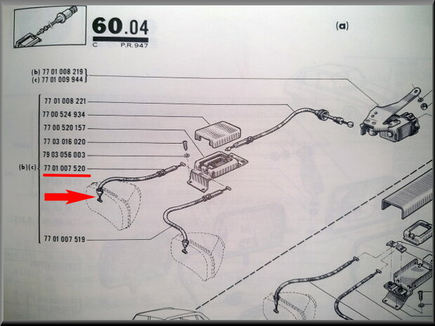 Cable headlight adjustment right outside R16 1150-1151-1152-1156 first model.