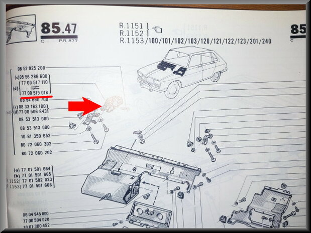 Pièce de tableau de bord droite (R1151-1152-1153).