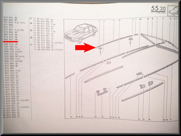 R20-R1273-R30 Roof trim right (New Old Stock).